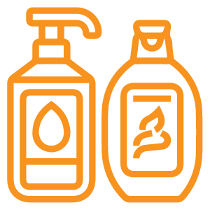 Icône des produits d'hygiène : bouteille de savon et shampoing